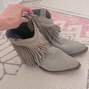 Liberty Black green fringe shortie boot